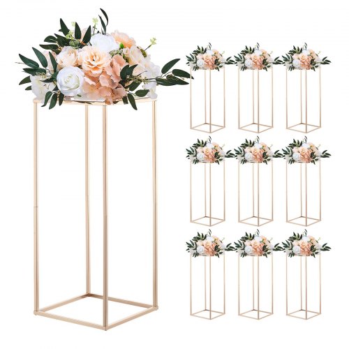 VEVOR Wedding Flower Stand, 10PCS 23.62-inch Column Flower Stand, Floral Stands with Acrylic Laminate, Rectangular Floral Display Rack for Wedding, Party, Birthday, Home, French Gold Stands