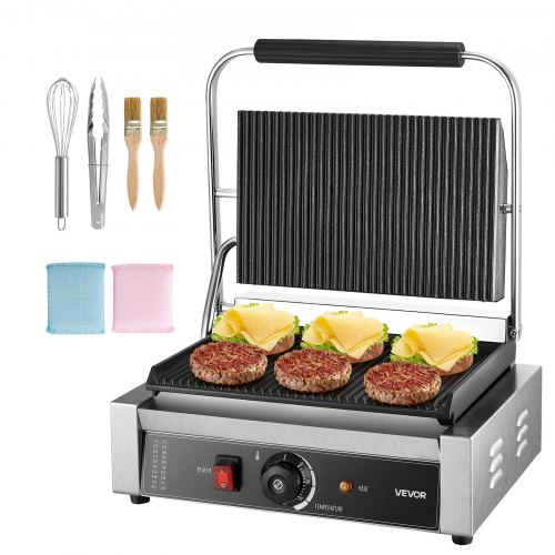 VEVOR Commercial Panini Press Grill Electric Sandwich Maker Griddle Plate 35.6x22.9 cm