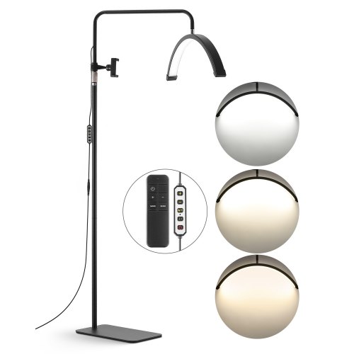 VEVOR Half Moon Light for Esthetician, 23 inch Dimmable LED Floor Lamp Lash Light for Eyelash Extensions, Arched Eyelash Lamp with Phone Holder, Remote Control, for Beauty, Skincare, Eyebrows, Tattoo