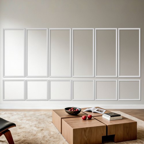 VEVOR Wall Molding 6 Pack, Wainscoting Panels Kit, Lightweight Paintable Polystyrene, Easy to Install, Waterproof Accent Wall Trim for Interior Décor Living Room, Bedroom, White (61x137 + 61x61 cm)