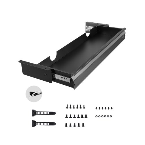 VEVOR 33" Wide Under Desk Drawer Slide Out, Under Desk Mounted Pull-out Drawer Attachment, Hidden Desktop Storage Organizer, Under Table Pencil Drawer for office Home Sit Stand Workstation, 33x9x4 in
