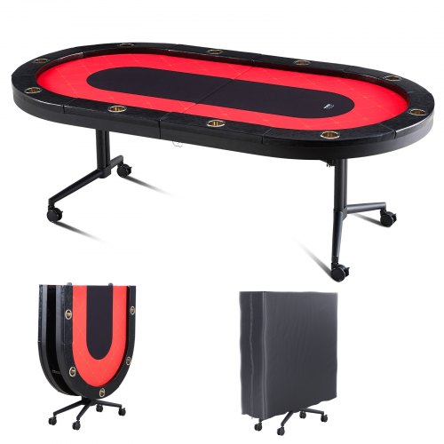 VEVOR 10 Player Foldable Poker Table, Blackjack Texas Holdem Poker Table with Padded Rails and Stainless Steel Cup Holders, Portable Folding Card Board Game Table, 228.6 cm Oval Casino Leisure Table