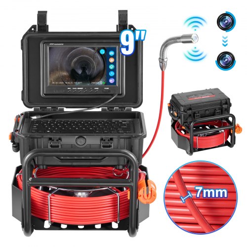 VEVOR Sewer Camera, 165 ft/50m, Self-Leveling Drain Camera with 512Hz Transmitter, Distance Counter, 9" Screen 1080P HD Snake Plumbing Camera with Lights-12 LED & 32GB Card for Duct Pipe