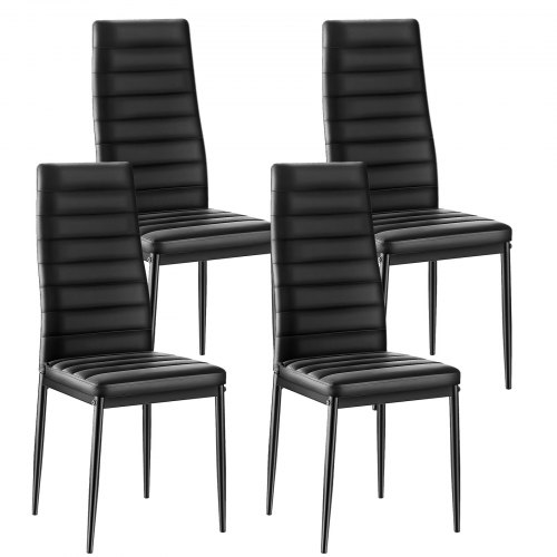 VEVOR Modern Dining Room Accent Chairs Set of 4, Upholstered Leather Side Chair for Dining Tables, Space-Saving Kitchen Table Chair with Thick Cushions and Metal Legs, Black