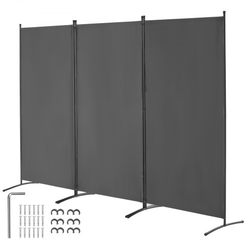 VEVOR Room Divider, 3 Panels Room Divider, Folding Privacy Screen and Portable Partition Divider for Room Separation, Freestanding Room Partitions for Office, Bedroom, Study, Grey