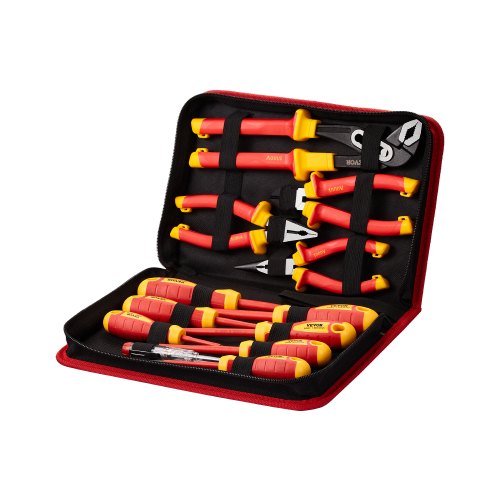 VEVOR Insulated Screwdriver Set, 12-Piece Professional Electrical Screwdriver Set, 1000V Insulated Electrician Tool Set, with Magnetic Phillips Slotted Tips, Insulated Pliers, and Diagonal Pliers