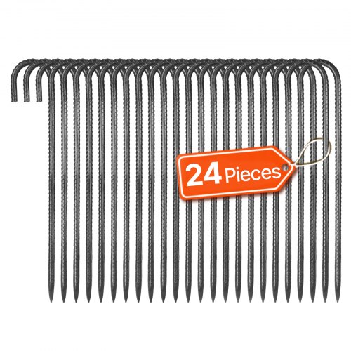 VEVOR 406,4 mm / 16-Inch 24 Pack Rebar Stakes Heavy Duty J Hook Galvanized Ground Anchors