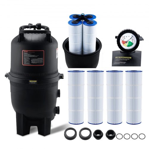 VEVOR Cartridge Pool Filter, 49 Sq.m Filter Area Inground Pool Filter, Above Ground Swimming Pool Filtration Filter System with Upgrade Filter &Leak-proof, for Hot Tubs, Spa, Inflatable Pool