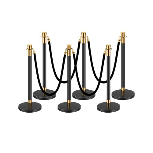 VEVOR Stanchion Post, 6 Pcs Crowd Control Barrier with 4 Black Velvet Ropes, 5 ft Stainless Steel Stanchion Post Queue with Sand Injection Hollow Base for Theater, Party, Wedding, Exhibition, Black