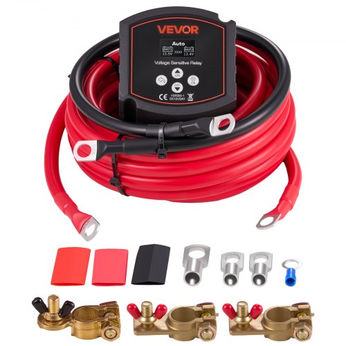 VEVOR Dual Battery Isolator Kit, 12V 300 Amp 33.6 mm² (2 AWG), Manual and Automatic VSR Voltage Sensitive Relay with Voltmeter, LCD Screen, Smart Battery Isolator, Compatible with Lithium Batteries, for UTV, ATV