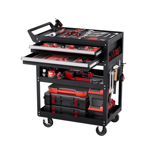 VEVOR 5-Tier Tool Cart with Wheels, 400 lbs Load Capacity, Rolling Work Cart with 2 Drawers & Pegboard, Mechanic Tool Storage Organizer with Locking System for Garage, Warehouse and Repair Shop, Black