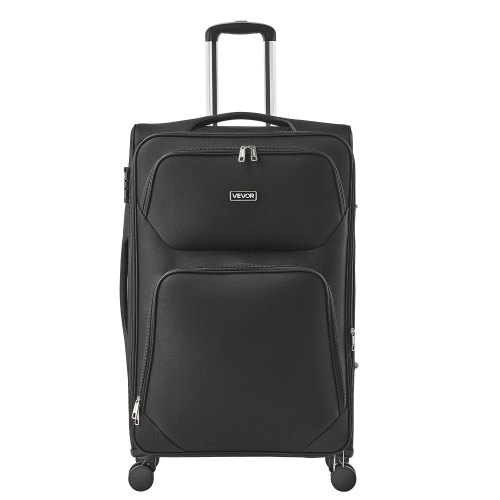VEVOR Softside Expandable Luggage with Spinner Wheels, 24 inch / 71 cm Softside Checked Large Luggage, Lightweight Checked Suitcase with Expandable Zippered Pocket and TSA Lock, Black