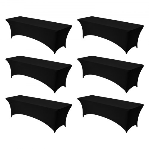 VEVOR 6 Pack Table Cloth for 8FT Rectangular Fitted Events, Wrinkle-Resistant Stretch Black Table Covers, Washable Spandex Tablecloth Protector, for Party, Wedding, Cocktail, Banquet, Festival