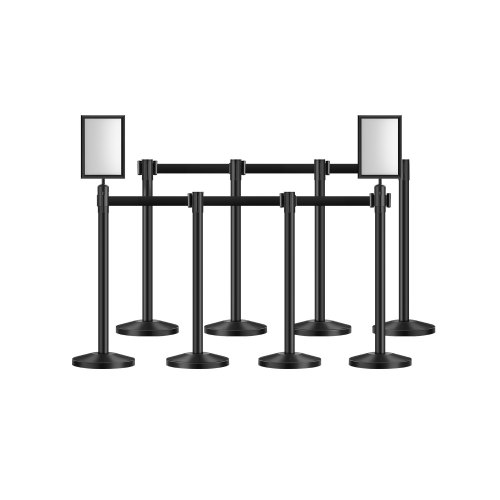 VEVOR Stanchion Post, 8 Pcs Crowd Control Barrier with 8 Retractable Belts & 2 Sign Holders, Carbon Steel Stanchion Post Queue with Sand Injection Hollow Base for Theater, Party, Wedding, Exhibition