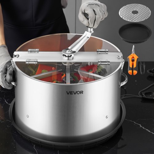 VEVOR Manual Bud Leaf Trimmer, 370mm  Reaper Bowl Bud Trimmer with Stainless Steel Blades, Visual Cutting, Wet & Dry Hydroponic Cutting Machine with Tray, Twisted Spin Cut for Plant Buds Flowers