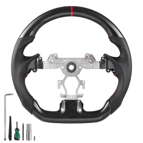VEVOR Steering Wheel for 2007-2013 Infiniti G37, Carbon Fiber Steering Wheel D-Shaped Flat-Bottom, Leather Grip with Non-Slip Texture & Precise Stitching, Accessories Replacement for Infiniti, Black