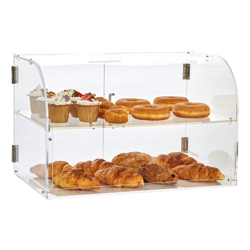 VEVOR Pastry Display Case, 2-Tier Commercial Countertop Bakery Display Case, Acrylic Display Box with Rear Door Access & Removable Shelves, Keep Fresh for Donut Bagels Cake Cookie, 56 x 36 x 36 cm