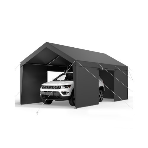VEVOR Carport, 12 x 20 FT Outdoor Car Canopy, Potable Carport with Removable Sidewalls & Door, Heavy Duty Car Shelter, UV-Resistant & Water-Resistant, All-Season Protection for Automobile Boat Grey