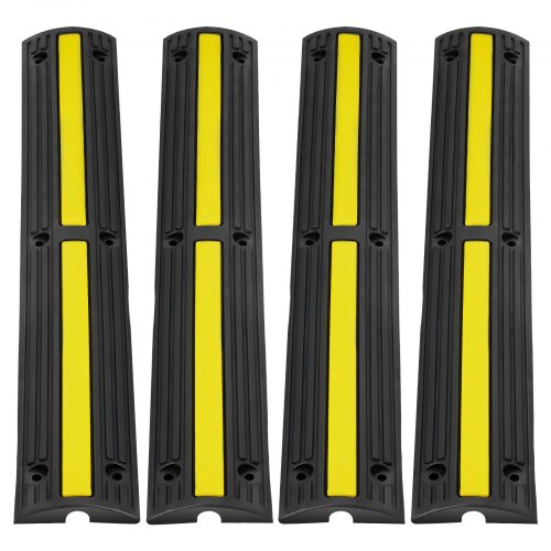 VEVOR Cable Protector Ramp 100x15x3.1 cm, 4 Pack of 1 Channel, 8164.7 kg/axle Capacity Heavy Duty Rubber Speed Bumps, Floor Cord Cable Protector Wire Cover, for Residential Areas, Private Garages, Gardens