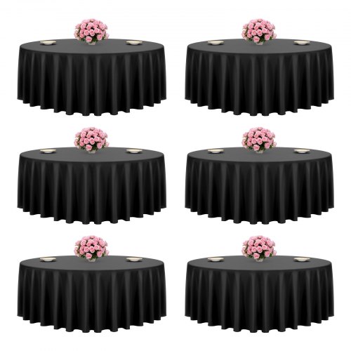 VEVOR Black Round Tablecloths 6 Pack, 120 Inches in Diameter, Stain- & Wrinkle- Resistant, Machine Washable Table Clothes, Polyester Fabric Table Covers for Wedding, Party, Banquet, Formal Events