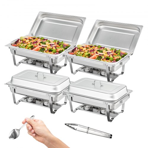 VEVOR 4-Pack Rectangle Chafing Dish Set with Full-Size 7.6L Pan Frame Fuel Holder
