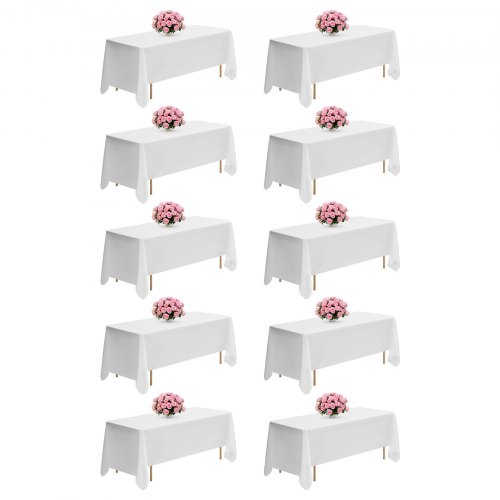 VEVOR White Tablecloths for Rectangle Tables, 10 Pack, 70 x 120 Inches, Reusable and Machine Washable Table Clothes, Wrinkle-Resistant Polyester Fabric Table Covers for Wedding, Party, Banquet