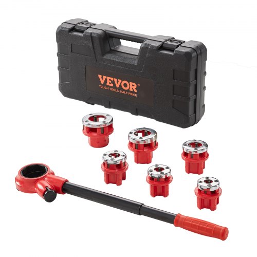 VEVOR Ratchet Pipe Threader Kit, 6.4mm NPT - 32mm NPT Manual Ratcheting Pipe Threader, Portable Pipe Threading Tool Set with 6PCS NPT Dies, Storage Case for Galvanized Aluminum Iron Copper Pipes