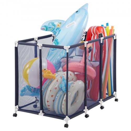VEVOR Pool Storage Bin, 122 x 84 x 99 cm, Rolling Pool Float Storage Organizer with Casters, Durable Plastic Frame, Poolside Toys Noodles Holder, Breathable Mesh Basket for Swimming Pools