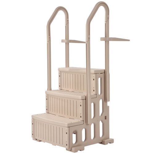 VEVOR Swimming Pool Ladder, 3-Step Double Handrails Stairs with Non-slip Heavy Duty Steps, Max Load Capacity 400 lbs, for 36-48 Inch Inground & Above-ground Pools of Any Decking Surface, Taupe