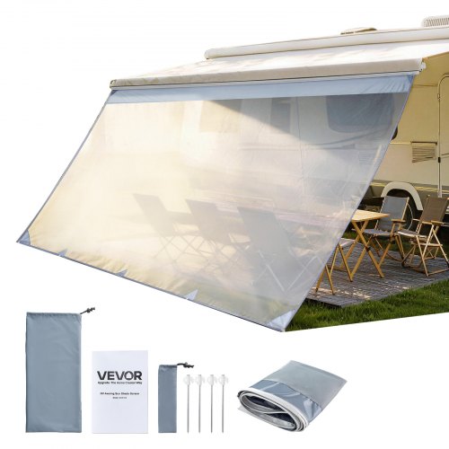 VEVOR RV Awning Sun Shade Screen, 2 x 4.3 m Polyester Mesh Sun Shading Screen (Fits 4.5 m Awnings), Double-Stitched Breathable Sunscreen for RVs Travel and Outdoor Camping