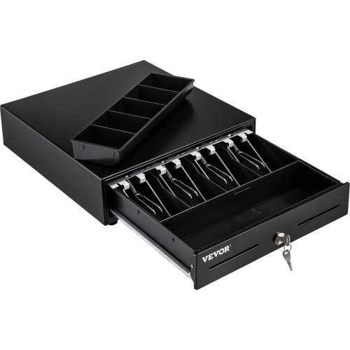 VEVOR Cash Register Drawer, 33 cm 2 Unlocking Ways, Fully Removable Design with 4 Bill 5 Coin Cash Tray, 2 Keys Included, Compact Size Cash Registers for Supermarket, Bar, Coffee Shop, Restaurant
