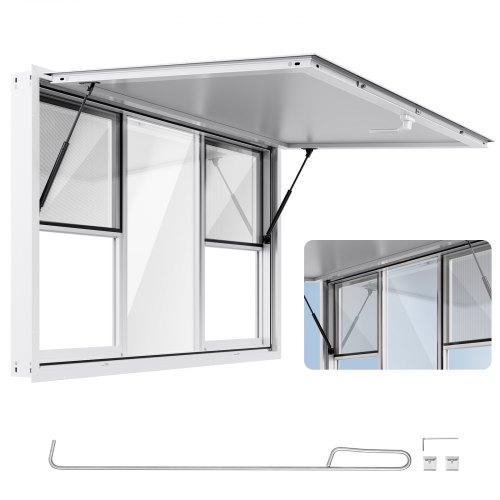 VEVOR Concession Window 152x92 cm, Aluminum Alloy Service Window for Food Truck, Up to 85 Degrees Stand Serving Window with 6 Sliding Windows, Awning Door, and Drag Hook, for Concession Trailers