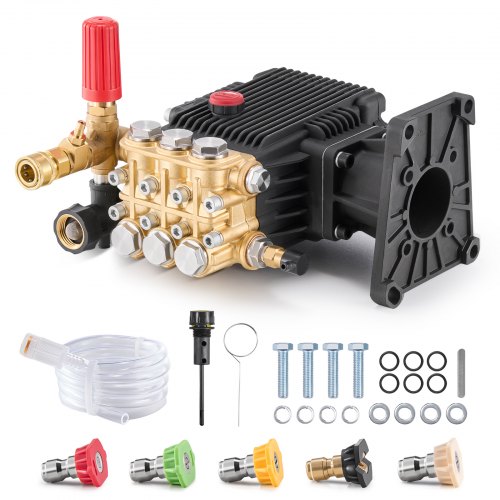 VEVOR Pressure Washer Pump, 25.4 mm(1") Shaft Horizontal Triplex Plunger, 303 bar(4400 PSI), 16.6 L/min(4.4GPM), Replacement Power Washer Pumps Kit with 5 Nozzles, Compatible with Simpson MorFlex 40224, 40225, 40226, Santoprene