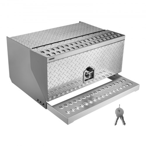 VEVOR Semi-Truck Step Tool Box, 760 x 750 x 400 mm Heavy Duty Aluminum Diamond Plate Toolbox, Waterproof Cab Entry Step Storage Box with T-Handle Lock & Keys for Flatbed, Crane, and Semi Trucks
