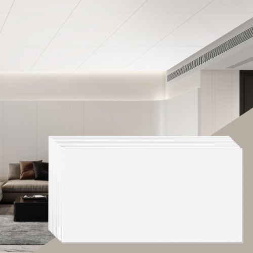 VEVOR Ceiling Tiles, 10-Pack 24 x 24 in, Drop Ceiling Tiles Premium PVC Foam Sheet, Fire-Rated & Good Flexibility & Easy Installation, Ceiling Covering for Home/Office Decoration, Smooth White