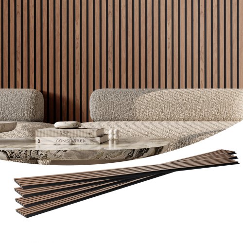 VEVOR Wood Slat Acoustic Panels, 7.9 x 94.5 inch, MDF Accent Wooden Wall Panels for Modern Interior Wall, Faux Wood Wall Board Panels for Stylish Decor and Noise Reduction, Walnut