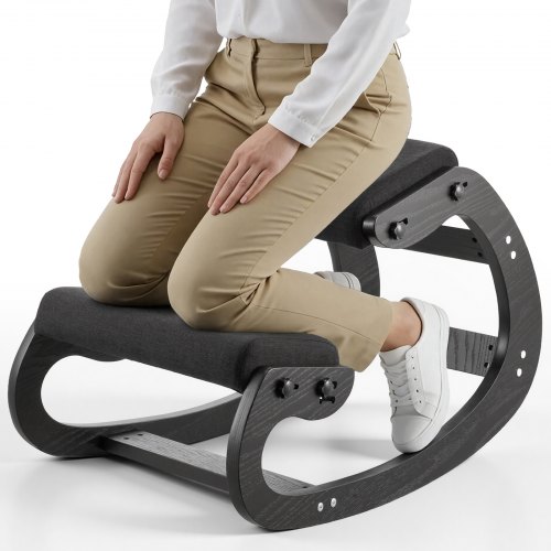VEVOR Ergonomic Kneeling Chair, Wooden Posture Knee Chair with Adjustable Thick Foam Cushions & Solid Wood Frame, Adjustable Height, Relief for Neck or Back Pain for Home, Office or Meditation, Black