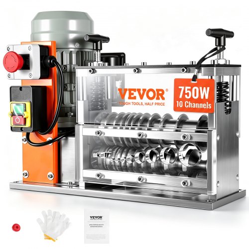 VEVOR Automatic Wire Stripping Machine, 1.5 mm-40 mm Electric Motorized Cable Stripper, 750W, 30m/min Wire Peeler with Visible Stripping Depth Reference, 10 Channels for Scrap Copper Recycling