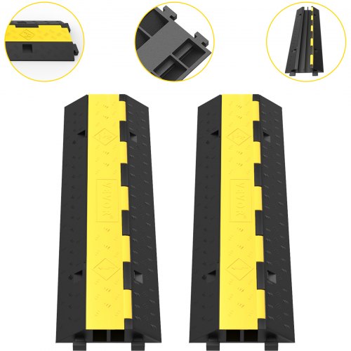 VEVOR Cable Protector Ramp, 2 Packs 2 Channels Speed Bump Hump 101cmx24.5x5 cm, Rubber Modular Speed Bump Rated 4989.5 kg Load Capacity, Protective Wire Cord Ramp Driveway Rubber Traffic Speed Bumps Cable Protector