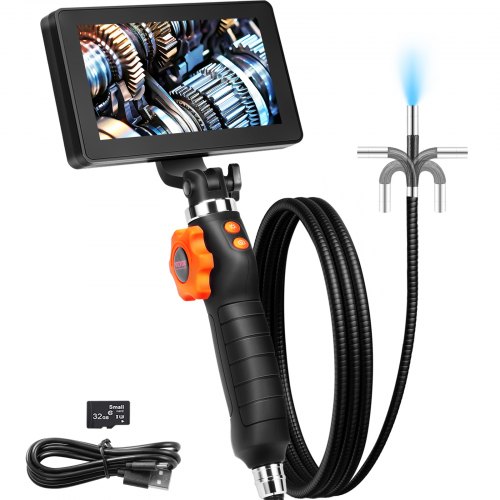 VEVOR Articulating Borescope Camera with Light, Two-Way Articulated Endoscope Inspection Camera with 6.4mm Tiny Lens, 5" IPS 1080P HD Screen, 8X Zoom, 8 LED Light Camera for Auto, Plumbing (4.9 FT）