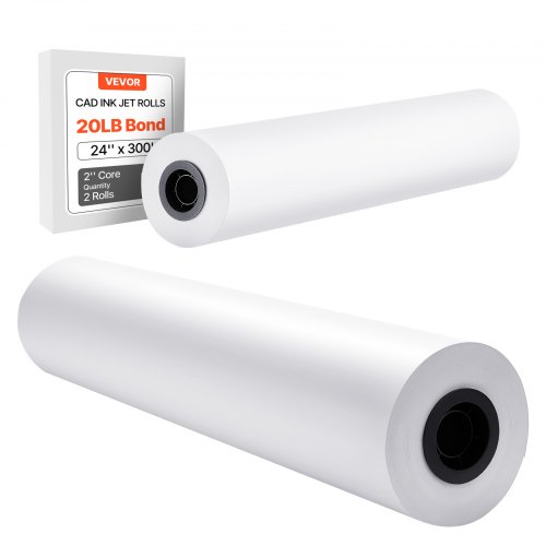 VEVOR Wide Format Paper, 609.6 mm x 91.4 m Plotter Roll, 2 Rolls CAD Bond Rolls with 50.8 mm Core, 80 GSM Plotter Roll Rolls, for CAD Drawings, Engineering Plans, GIS Maps, and Architectural Designs