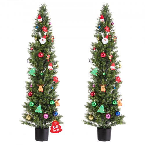 VEVOR Artificial Topiary Cedar Trees, 2 Set 1524mm Faux Pine Shrubs Plants, Fake Silk Tree Look Real, Easy Assembly for Decor Front Porch Outdoor Patio Garden Balcony Backyard Indoor Office