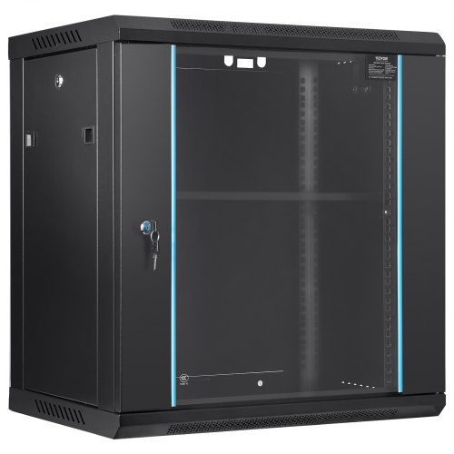 VEVOR 12U Wall Mount Network Server Cabinet, 39.4cm/15.5" Deep, Server Rack Cabinet Enclosure, 90 kg/200 lbs Max. Ground-mounted Load Capacity, with Locking Glass Door Side Panels, for IT Equipment, A/V Devices