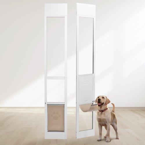 VEVOR Dog Door for Sliding Glass Door, 75 7/8"-80 11/16" Adjustable Height Doggy Door for Sliding Doors, Aluminum Frame Tempered Glass Pet Door with Hinge Structure Flap and Lock for Medium-Sized Dogs