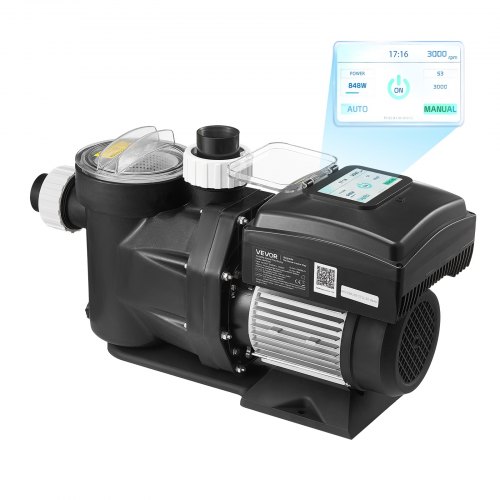 VEVOR Variable Speed Pool Pump, 1100W, AC 220-240V, 26,000 L/H, In/Above Swimming Pool Pump with Filter Basket, Powerful Self Priming, Programmable Timer, for Inground and Above Ground Swimming Pool