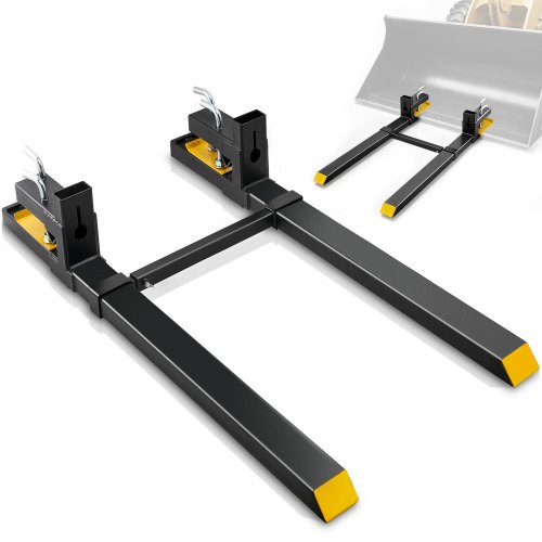 VEVOR Pallet Forks, 907.2kg Clamp on Pallet Forks, 109.2cm Total Length Heavy Duty Pallet Forks with Adjustable Stabilizer Bar, Tractor Bucket Forks for Tractor Attachments, Skid Steer, Loader Bucket