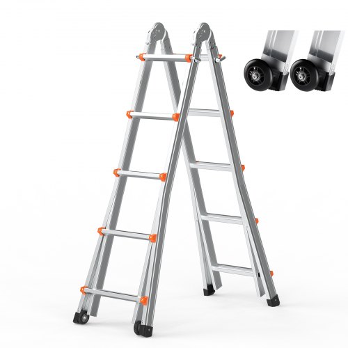 VEVOR Telescoping Ladder A Frame, 20 FT Compact Aluminum Extension Ladder, Multi-Function Portable Collapsible RV Ladder, Telescopic Ladder for Homework Stairs Indoor Outdoor Roof, 330lb Load