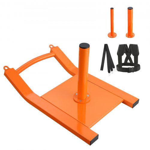 VEVOR Weight Training Pull Sled, Fitness Strength Speed Training Sled, Steel Power Sled Workout Equipment for Athletic Exercise and Speed Improvement, Suitable for 2.5 cm & 5 cm Weight Plate, Orange