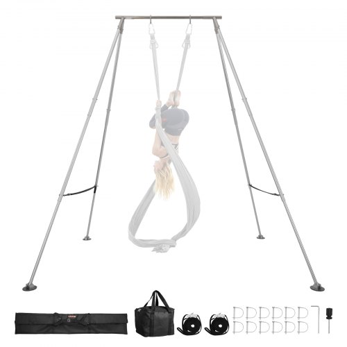 VEVOR Yoga Stand Frame, Max 140.6 kg Load Swing Stand, Triangular Structure Pull Up Stands, Aerial Silk Stands with Height Adjustable & Aluminum Frame Legs, Stainless Steel Top Bar