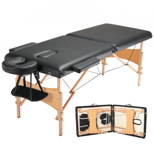 VEVOR Portable Massage Table 28" (71.1 cm) W, 2 Folding Lightweight Massage Table, 8-Level Height Adjustable Salon Tattoo Bed, Spa Table with Headrest, Armrests, Hand Pallet & Carrying Bag, 600LBS/272.2 kg